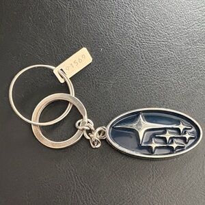 Blue Oval Subaru Logo Keychain - Silver Trim